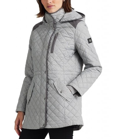 Women's Quilted Hooded Coat Light Grey Herringbone $52.70 Coats