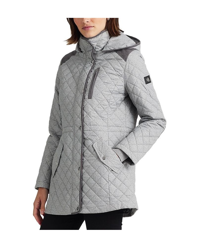 Women's Quilted Hooded Coat Light Grey Herringbone $52.70 Coats