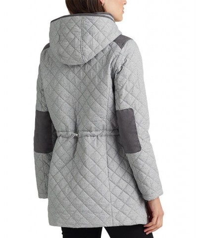 Women's Quilted Hooded Coat Light Grey Herringbone $52.70 Coats