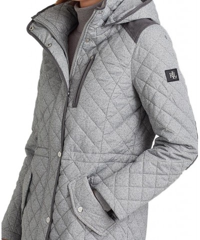 Women's Quilted Hooded Coat Light Grey Herringbone $52.70 Coats