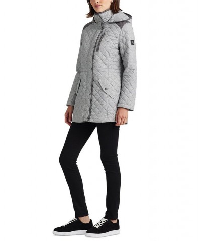 Women's Quilted Hooded Coat Light Grey Herringbone $52.70 Coats