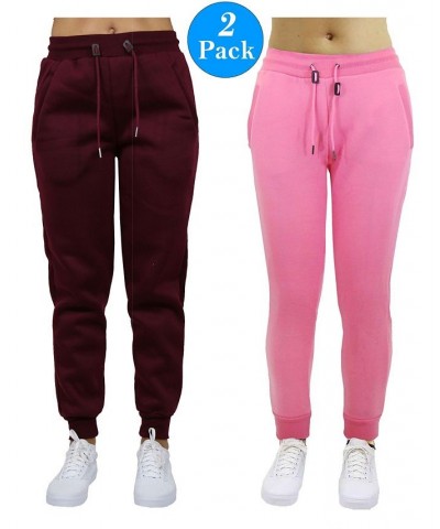 Women's Slim Fit Heavy Weight Fleece Lined Joggers - 2 Pack Burgundy, Pink $26.00 Pants