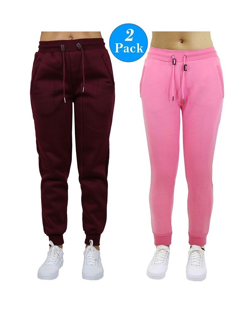 Women's Slim Fit Heavy Weight Fleece Lined Joggers - 2 Pack Burgundy, Pink $26.00 Pants