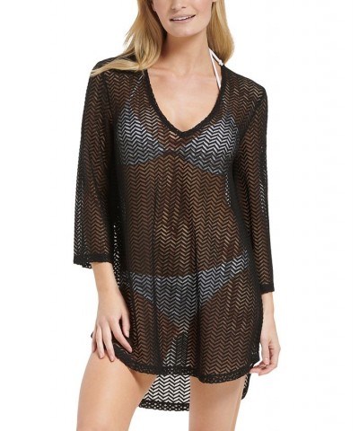 Women's Zig-Zag Mesh Tunic Cover-Up Black $18.89 Swimsuits