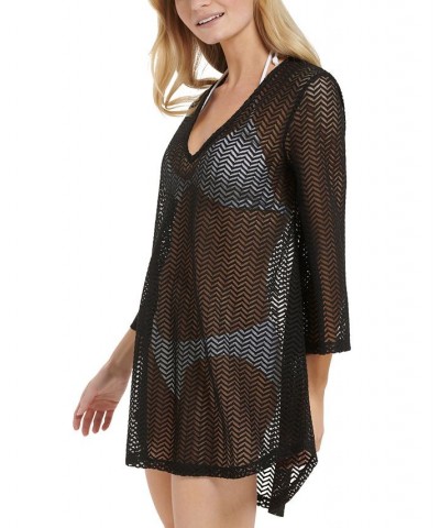 Women's Zig-Zag Mesh Tunic Cover-Up Black $18.89 Swimsuits