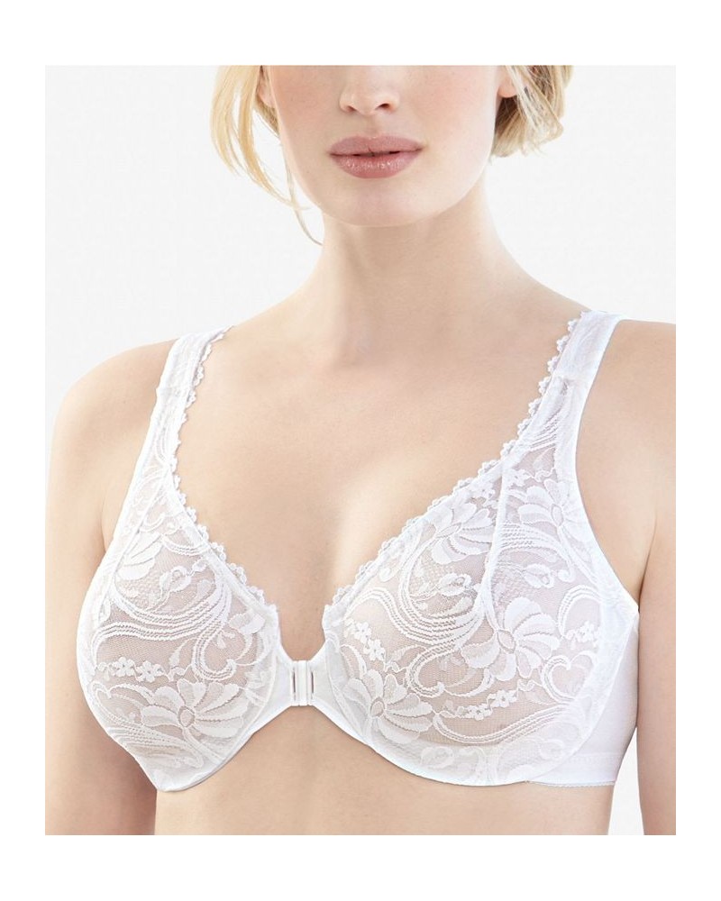 Women's Full Figure Plus Size Wonderwire Front Close Stretch Lace Bra White $20.70 Bras