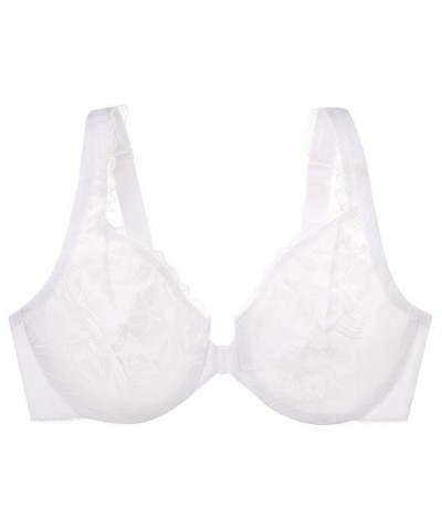 Women's Full Figure Plus Size Wonderwire Front Close Stretch Lace Bra White $20.70 Bras