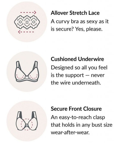 Women's Full Figure Plus Size Wonderwire Front Close Stretch Lace Bra White $20.70 Bras