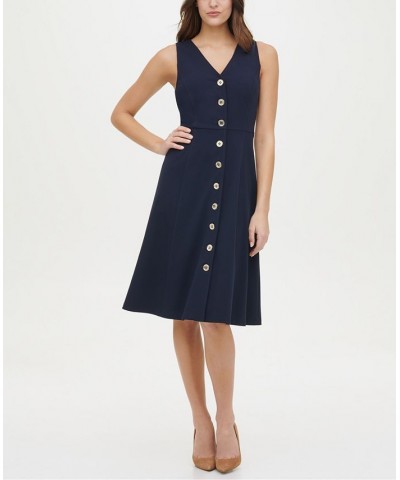 Button-Front A-Line Dress Navy Blue $47.73 Dresses