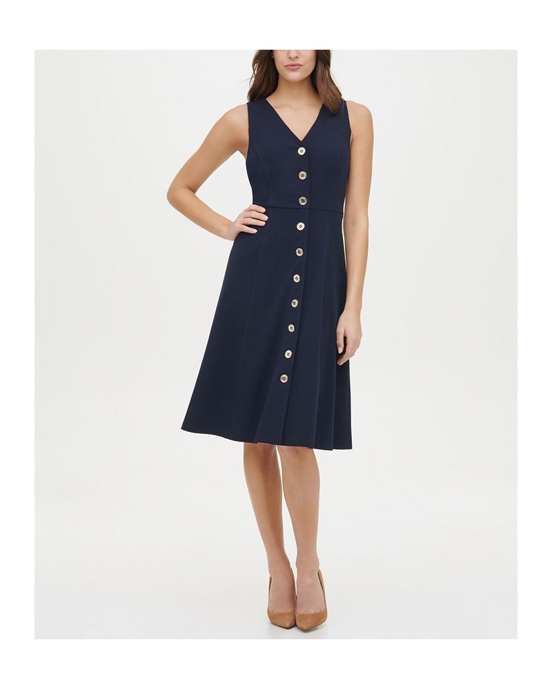 Button-Front A-Line Dress Navy Blue $47.73 Dresses