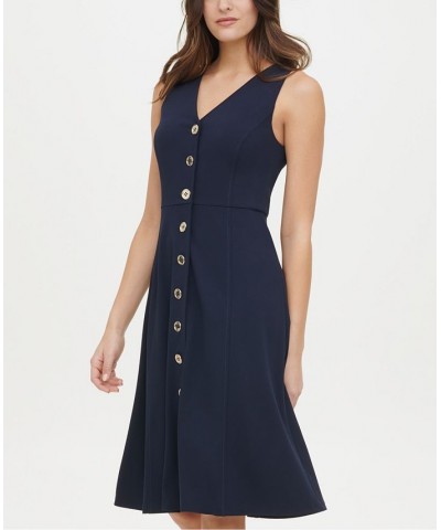 Button-Front A-Line Dress Navy Blue $47.73 Dresses