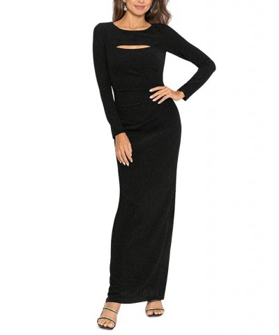 Women's Long-Sleeve Metallic Cutout Dress Black $75.18 Dresses