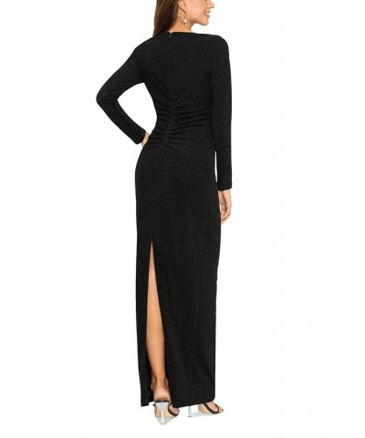 Women's Long-Sleeve Metallic Cutout Dress Black $75.18 Dresses