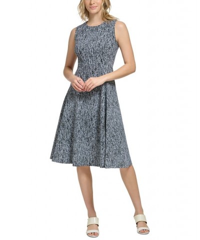 Women's Printed Scuba Crepe Sleeveless Dress Wind/Black $43.20 Dresses