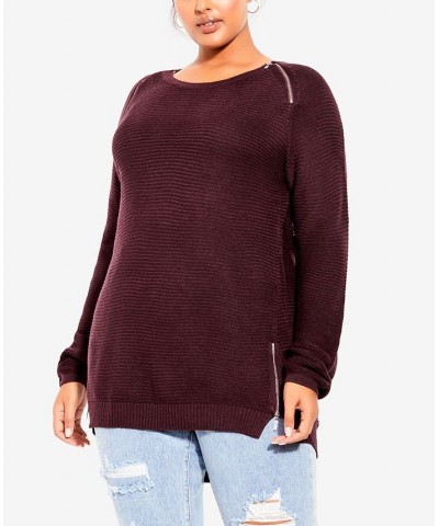 Trendy Plus Size Zip Front Sweater Red $35.60 Sweaters