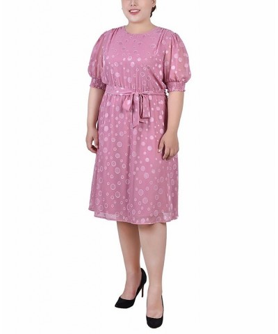 Plus Size Elbow Sleeve Swiss Dot Dress Purple $14.94 Dresses