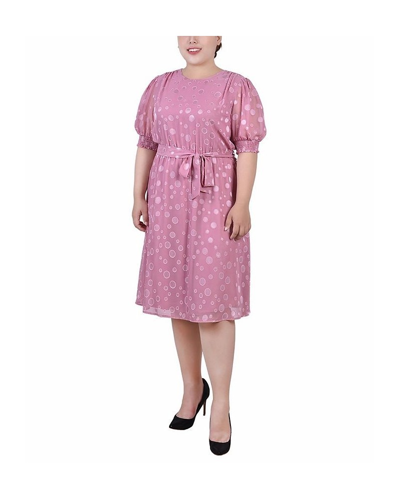 Plus Size Elbow Sleeve Swiss Dot Dress Purple $14.94 Dresses