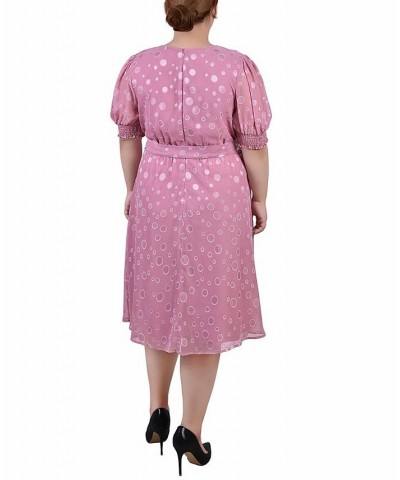 Plus Size Elbow Sleeve Swiss Dot Dress Purple $14.94 Dresses