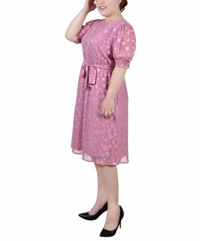 Plus Size Elbow Sleeve Swiss Dot Dress Purple $14.94 Dresses