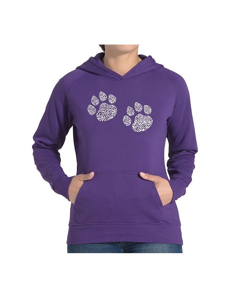 Women's Word Art Hooded Sweatshirt -Meow Cat Prints Purple $29.40 Sweatshirts