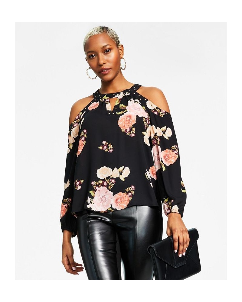 Women's Printed Cold-Shoulder Top Black $29.33 Tops