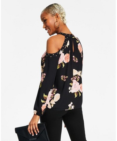 Women's Printed Cold-Shoulder Top Black $29.33 Tops