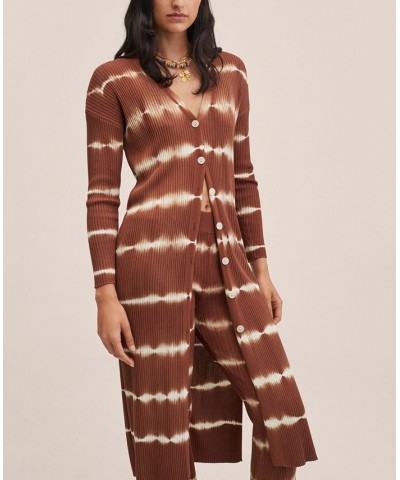 Women's Tie-Dye Long Cardigan Brown $37.79 Sweaters