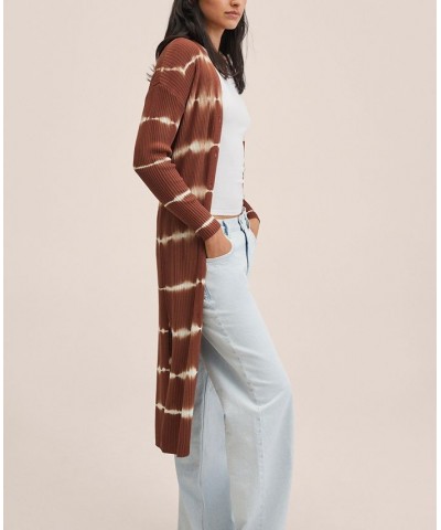 Women's Tie-Dye Long Cardigan Brown $37.79 Sweaters