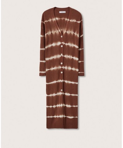 Women's Tie-Dye Long Cardigan Brown $37.79 Sweaters