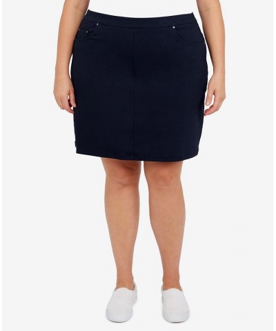 Plus Size Essentials Tech Stretch Pull On Skort with Elastic Wasitband Blue $23.98 Skirts