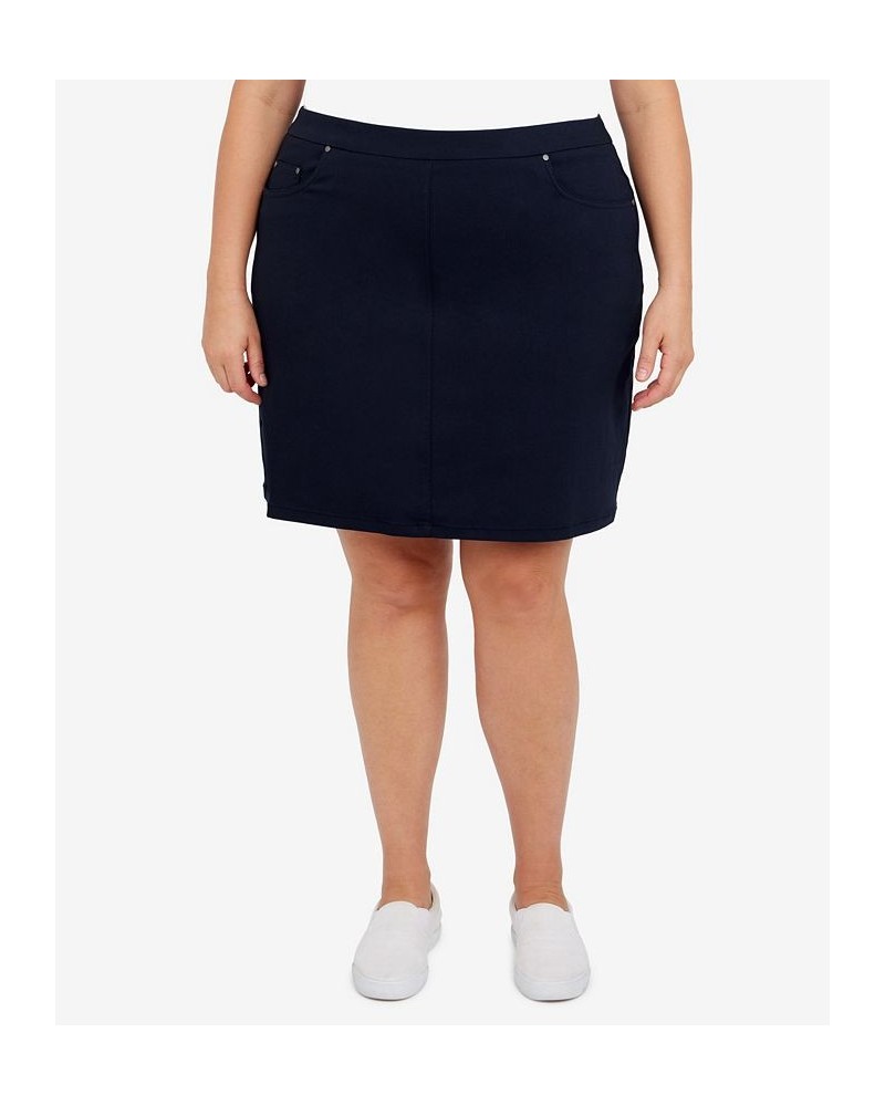 Plus Size Essentials Tech Stretch Pull On Skort with Elastic Wasitband Blue $23.98 Skirts