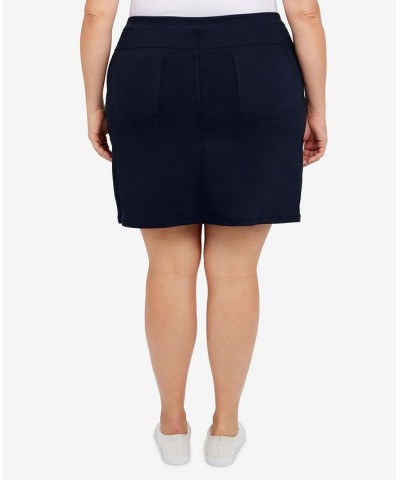 Plus Size Essentials Tech Stretch Pull On Skort with Elastic Wasitband Blue $23.98 Skirts