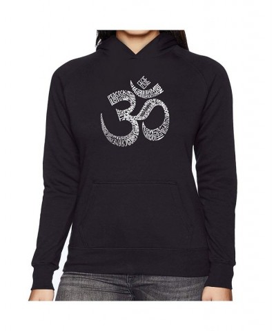 Women's Word Art Hooded Sweatshirt - Poses Om Black $25.80 Sweatshirts