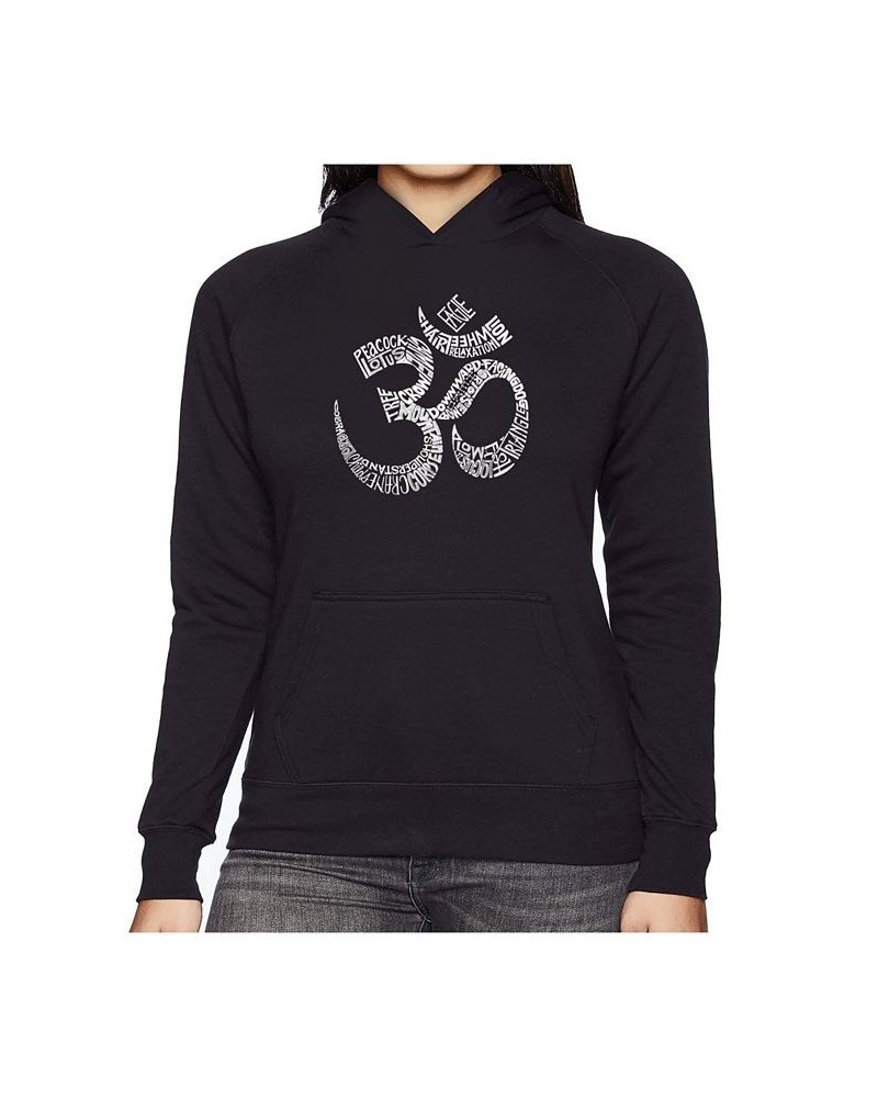 Women's Word Art Hooded Sweatshirt - Poses Om Black $25.80 Sweatshirts