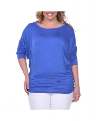 Plus Size Bat Sleeve Tunic Top Blue $32.24 Tops