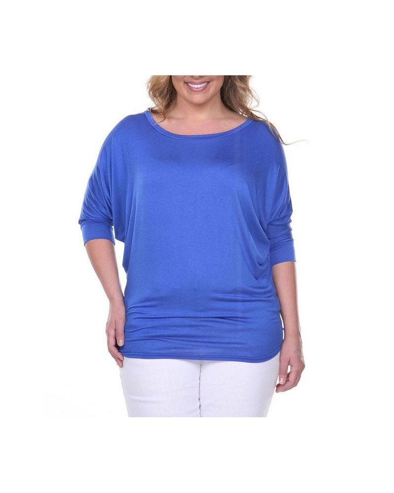 Plus Size Bat Sleeve Tunic Top Blue $32.24 Tops