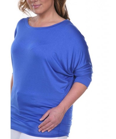 Plus Size Bat Sleeve Tunic Top Blue $32.24 Tops