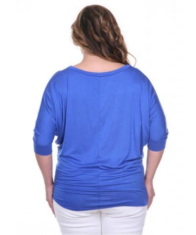 Plus Size Bat Sleeve Tunic Top Blue $32.24 Tops