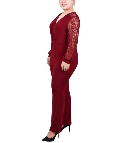 Plus Size Jumpsuit with Lace Sleeve Wine $21.95 Pants