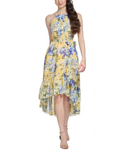 Women's Printed Chiffon High-Low MidiDress Yellow Multi $78.96 Dresses