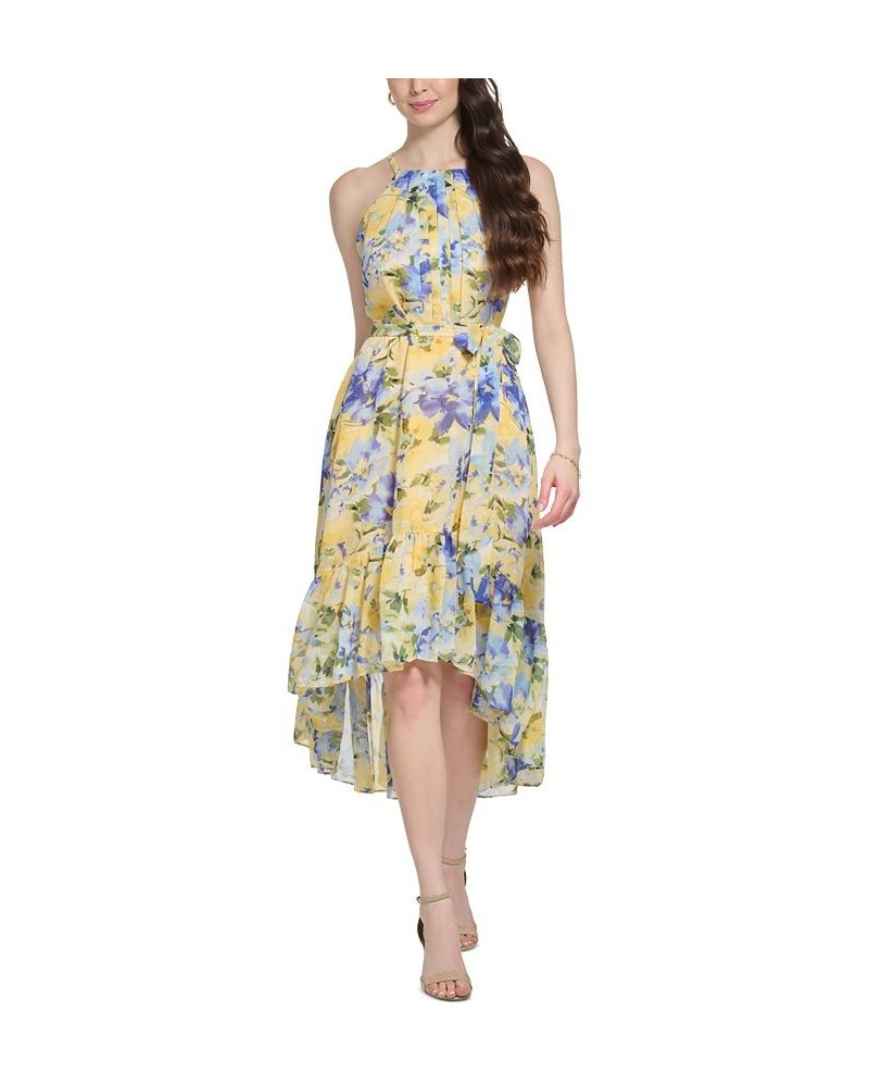 Women's Printed Chiffon High-Low MidiDress Yellow Multi $78.96 Dresses