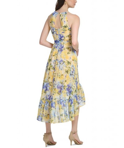 Women's Printed Chiffon High-Low MidiDress Yellow Multi $78.96 Dresses