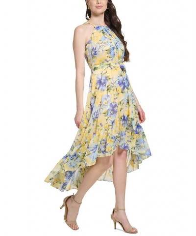 Women's Printed Chiffon High-Low MidiDress Yellow Multi $78.96 Dresses