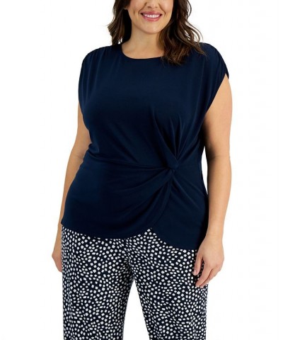 Plus Size Twisted Top Blue $18.29 Tops