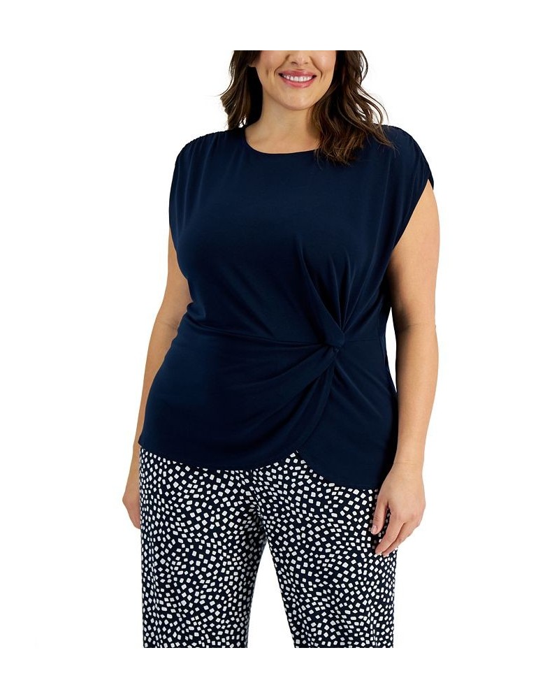 Plus Size Twisted Top Blue $18.29 Tops