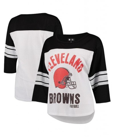 Women's White Black Cleveland Browns First Team Three-Quarter Sleeve Mesh T-shirt White, Black $29.69 Tops