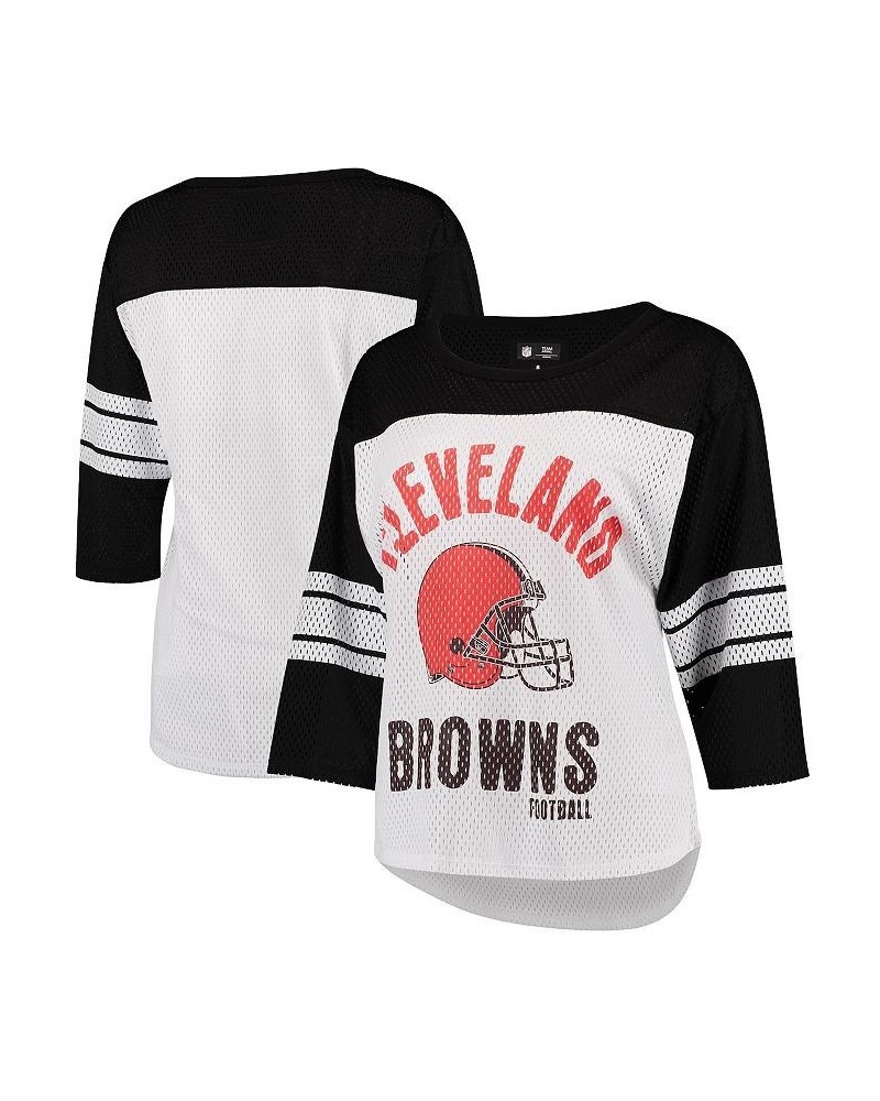 Women's White Black Cleveland Browns First Team Three-Quarter Sleeve Mesh T-shirt White, Black $29.69 Tops