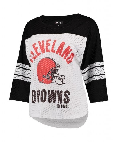 Women's White Black Cleveland Browns First Team Three-Quarter Sleeve Mesh T-shirt White, Black $29.69 Tops