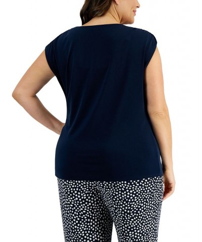 Plus Size Twisted Top Blue $18.29 Tops