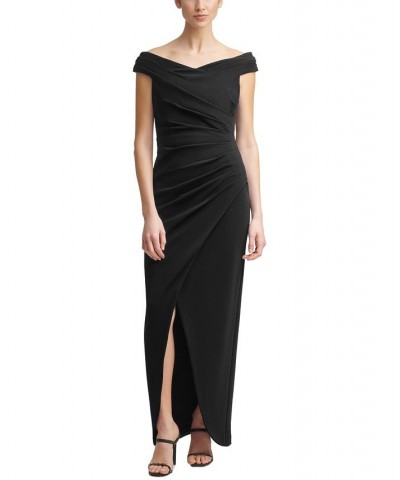 Off-The-Shoulder Ruched Gown Black $66.88 Dresses